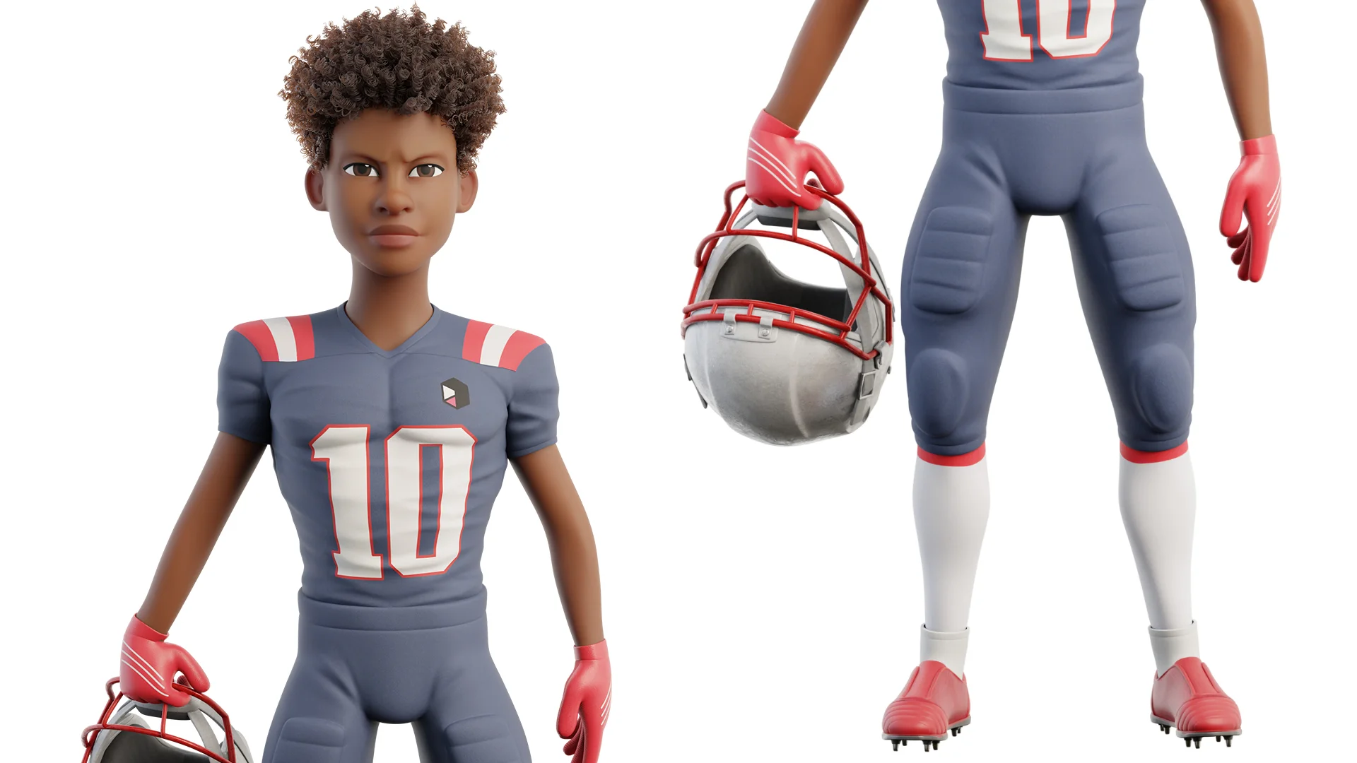 High-quality cartoon NFL sport player 3D character rendering showcase